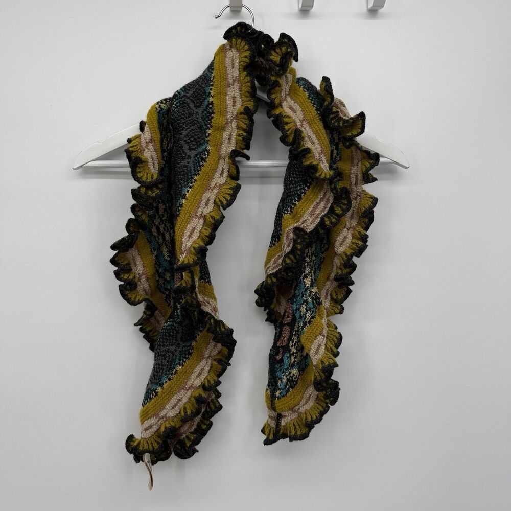 Collection 18 Multicolor Ruffle Knit Keyhole Scarf Boho Acrylic Wool Funky
